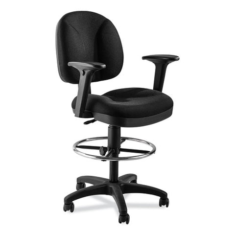 Comfort Task Stool With Arms, Supports Up To 300 Lb, 25.5" To 35.5" Seat Height, Black Seat, Black Back, Black Base