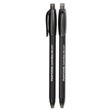 Comfortmate Ultra Ballpoint Pen, Retractable, Fine 0.8 Mm, Black Ink, Black Barrel, Dozen