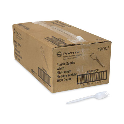 Fieldware Cutlery, Mediumweight Spork, Plastic, White, 1,000/carton