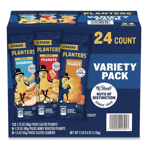 Salted Nuts Variety Pack, Assorted Flavors, 1.5 Oz/1.75 Oz Packs, 24/carton