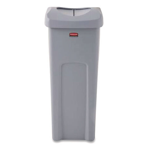 Universal Square Trash Can With Swing Lid, 23 Gal, Plastic, Gray