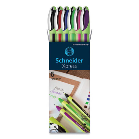 Xpress Fineliner Porous Point Pen, Stick, Fine 0.8 Mm, Assorted Ink And Barrel Colors, 6/pack