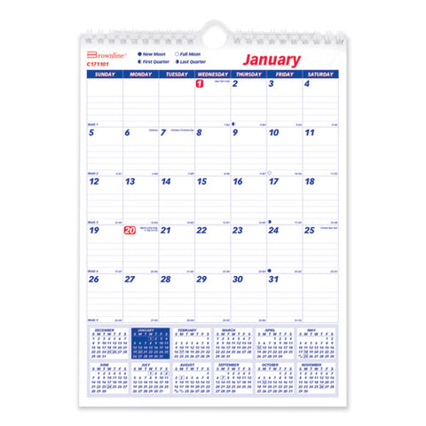 Twin-wirebound Wall Calendar, One Month Per Page, 8 X 11, White/blue Sheets, 12-month (jan To Dec): 2026