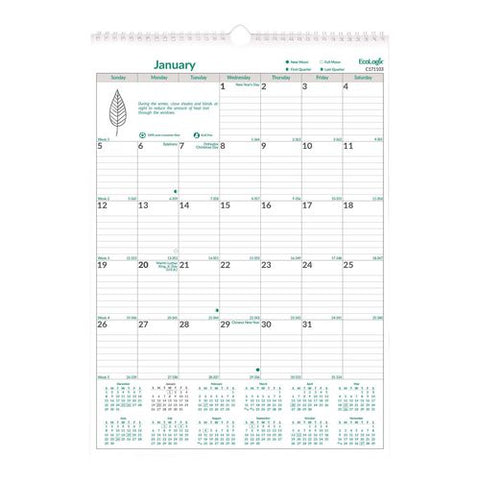 Ecologix Monthly Wall Calendar, Ecologix Artwork, 12 X 17, White/green Sheets, 12-month (jan To Dec): 2026