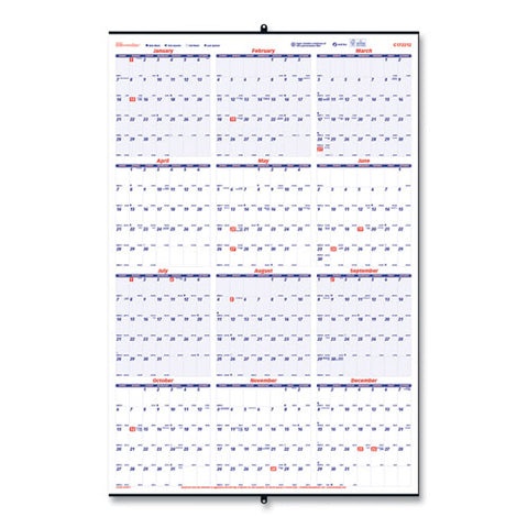 Yearly Wall Calendar, 24 X 36, White/blue Sheets, 12-month (jan To Dec): 2026