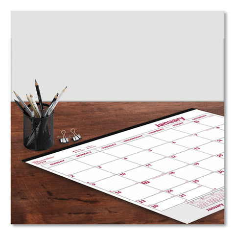Monthly Desk Pad Calendar, 22 X 17, White/burgundy Sheets, Black Binding, Clear Corners, 12-month (jan To Dec): 2026