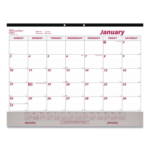 Monthly Desk Pad Calendar, 22 X 17, White/burgundy Sheets, Black Binding, Clear Corners, 12-month (jan To Dec): 2026