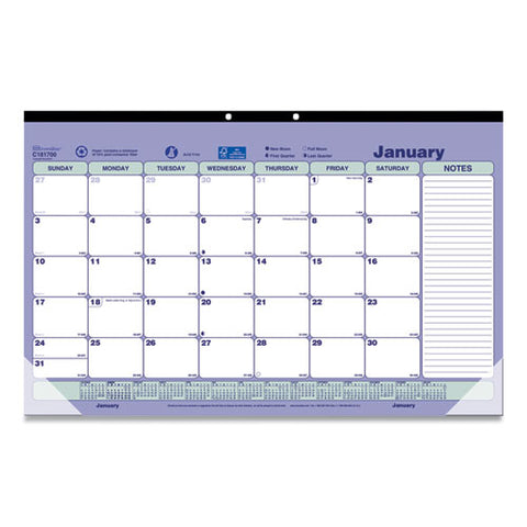 Monthly Desk Pad Calendar, 17.75 X 10.88, White/blue/green Sheets, Black Binding, Clear Corners, 12-month (jan To Dec): 2026