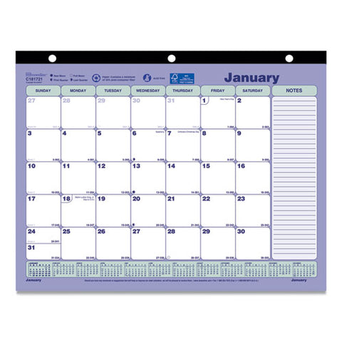 Monthly Desk Pad Calendar, 3-hole Punched, 11 X 8.5, White/blue/green Sheets, Black Binding, 12-month (jan To Dec): 2026