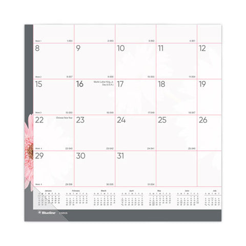 Monthly Desk Pad Calendar, Pink Daisy Artwork, 22 X 17, Pink/white Sheets, Black Binding, 12-month (jan To Dec): 2026