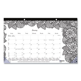 Monthly Desk Pad Calendar, Monthly Coloring Artwork, 17.75 X 10.88, Black Binding, Clear Corners, 12-month (jan To Dec): 2026