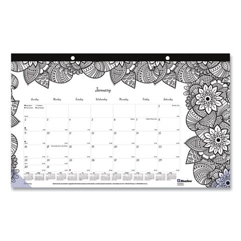 Monthly Desk Pad Calendar, Monthly Coloring Artwork, 17.75 X 10.88, Black Binding, Clear Corners, 12-month (jan To Dec): 2026