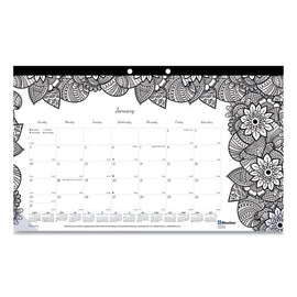 Monthly Desk Pad Calendar, Monthly Coloring Artwork, 17.75 X 10.88, Black Binding, Clear Corners, 12-month (jan To Dec): 2026