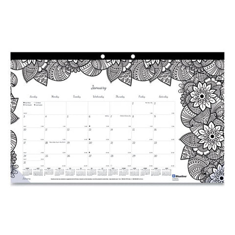 Monthly Desk Pad Calendar, Monthly Coloring Artwork, 17.75 X 10.88, Black Binding, Clear Corners, 12-month (jan To Dec): 2026