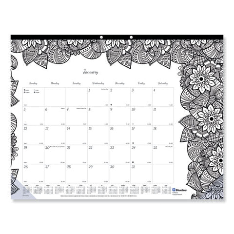 Monthly Desk Pad Calendar, Monthly Coloring Artwork, 22 X 17, Black Binding, Clear Corners, 12-month (jan To Dec): 2026