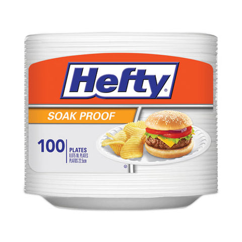 Soak Proof Tableware, Plate, Foam, 8.88" Dia, White, 100/pack, 6 Packs/carton