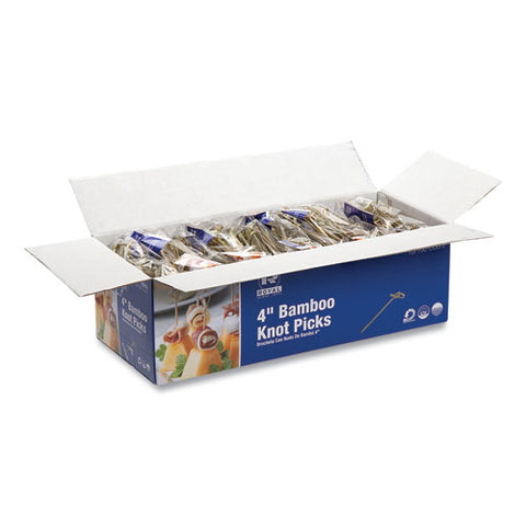 Knotted Bamboo Pick, Paper, 4", Natural, 100/pack, 10 Packs/carton