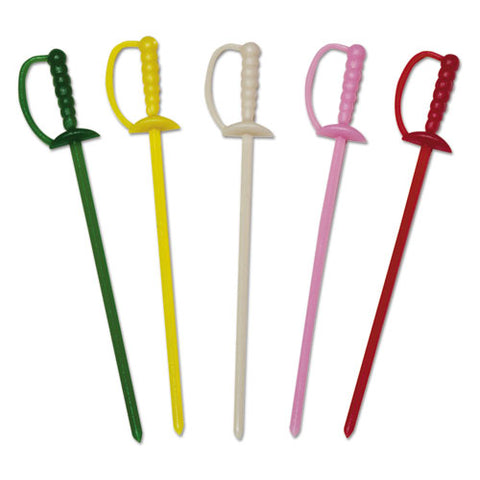 Sword Picks, Plastic, 3.25", Assorted Colors, 10,000/carton