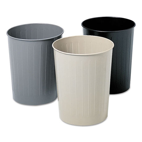 Round Wastebaskets, 23.5 Qt, Steel, Black