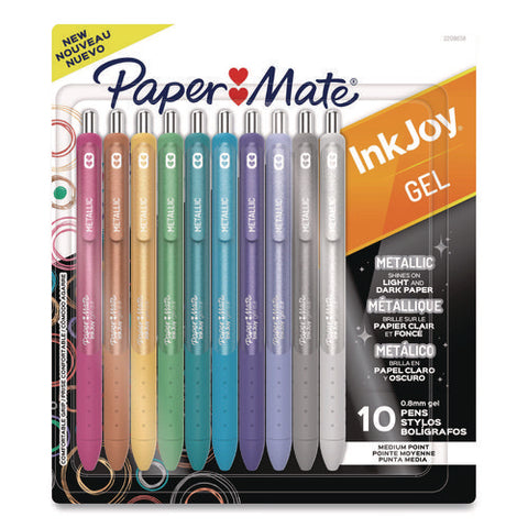 Inkjoy Metallic Gel Pen, Retractable, Medium 0.8 Mm, Assorted Ink, Assorted Barrel, 10/pack