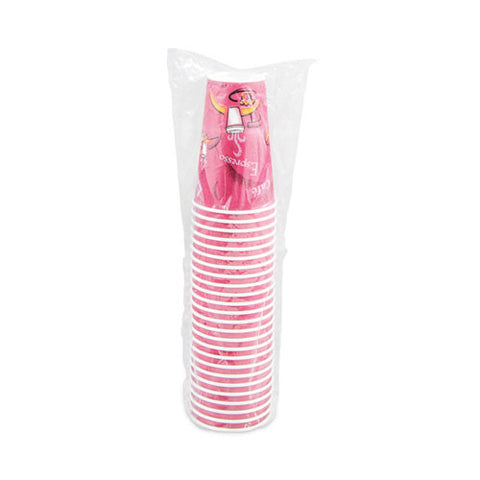 Paper Hot Drink Cups In Bistro Design, 16 Oz, Maroon, 300/carton