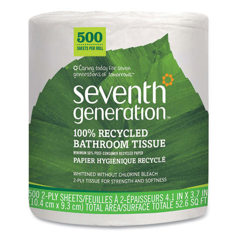 100% Recycled Bathroom Tissue,  Individually Wrapped Rolls, Septic Safe, 2-ply, White, 500 Sheets/roll, 60 Rolls/carton