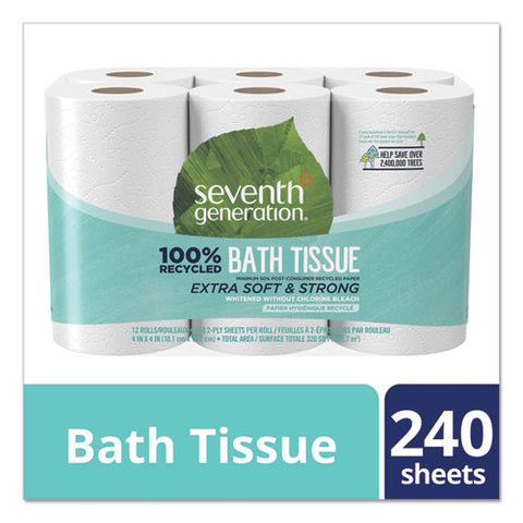 100% Recycled Bathroom Tissue, Septic Safe, 2-ply, White, 240 Sheets/roll, 12 Rolls/pack