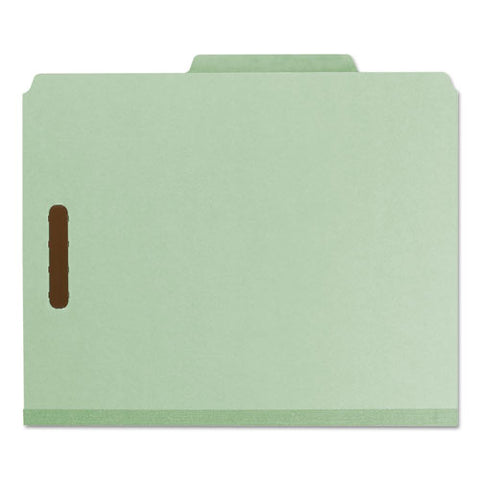 Recycled Pressboard Classification Folders, 2" Expansion, 1 Divider, 4 Fasteners, Letter Size, Gray-green, 10/box