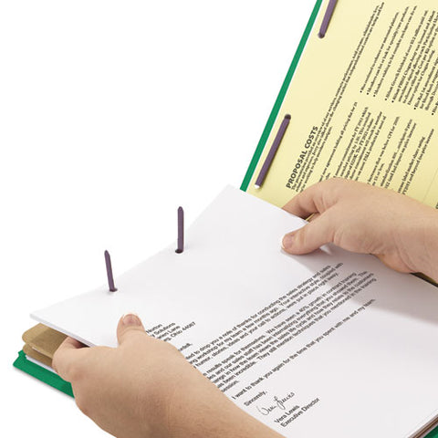 6-section Pressboard Top Tab Pocket Classification Folders, 6 Safeshield Fasteners, 2 Dividers, Letter Size, Green, 10/box
