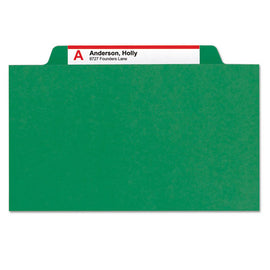 Four-section Pressboard Top Tab Classification Folders, Four Safeshield Fasteners, 1 Divider, Legal Size, Green, 10/box