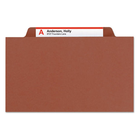 Pressboard Classification Folders, Four Safeshield Fasteners, 2/5-cut Tabs, 1 Divider, Legal Size, Red, 10/box