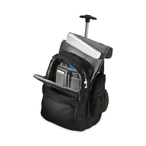 Rolling Backpack, Fits Devices Up To 15.6", Polyester, 14 X 8 X 21, Black/charcoal