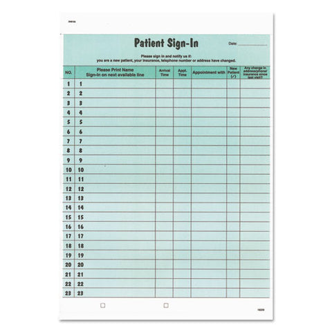 Patient Sign-in Label Forms, Two-part Carbon, 8.5 X 11.63, Green Sheets, 125 Forms Total