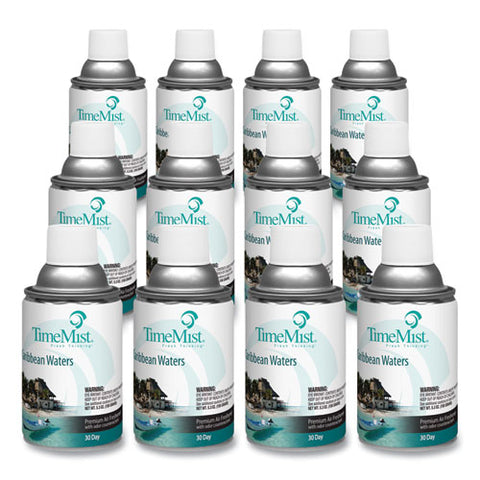 Premium Metered Air Freshener Refill, Caribbean Waters, 7.1 Oz Aerosol Spray 12/carton