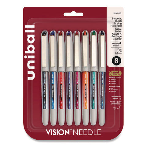 Vision Needle Rollerball Pen, Stick, Fine 0.7 Mm, Assorted Ink And Barrel Colors, 8/pack