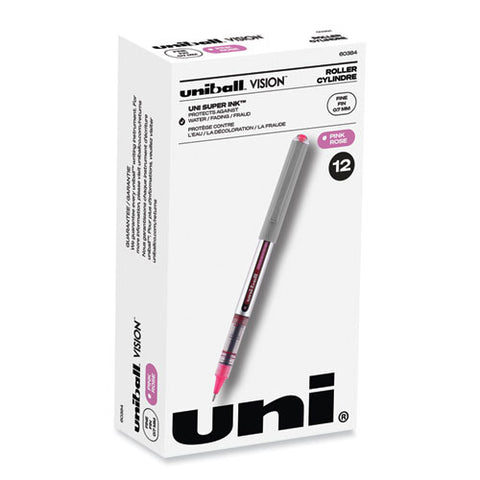 Vision Roller Ball Pen, Stick, Fine 0.7 Mm, Pink Ink, Silver/pink/clear Barrel, Dozen