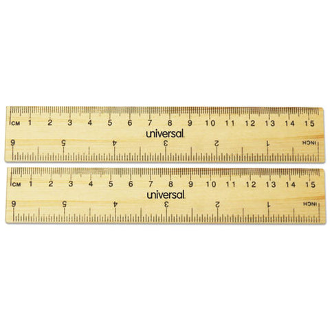 Flat Wood Ruler, Standard/metric, 6" Long