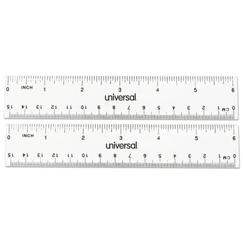 Clear Plastic Ruler, Standard/metric, 6" Long, Clear, 2/pack