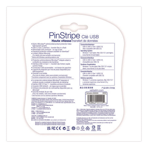 Pinstripe Usb 3.0 Flash Drive, 16 Gb, Assorted Colors, 5/pack