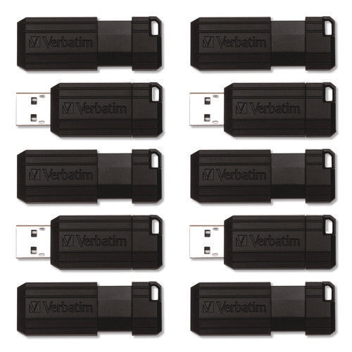 Pinstripe Usb 2.0 Flash Drive, 64 Gb, Black, 10/pack