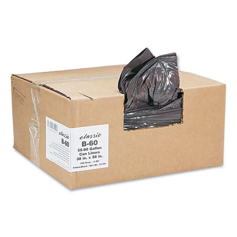 Linear Low-density Can Liners, 60 Gal, 0.9 Mil, 38" X 58", Black, 10 Bags/roll, 10 Rolls/carton