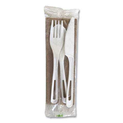 Tpla Wrapped Cutlery, Ribbed, Fork/knife/napkin/spoon, Plastic, White, 250/carton