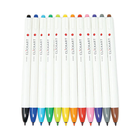 Clickart Porous Point Pen, Retractable, Fine 0.6 Mm, Assorted Ink Colors, White Barrel, 36/pack