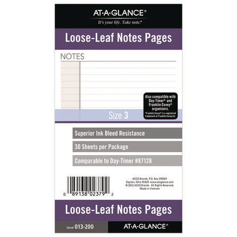 Lined Notes Pages For Planners/organizers, 6.75 X 3.75, White Sheets, Undated