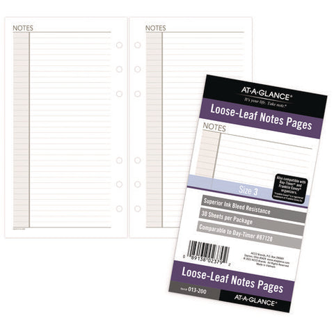 Lined Notes Pages For Planners/organizers, 6.75 X 3.75, White Sheets, Undated