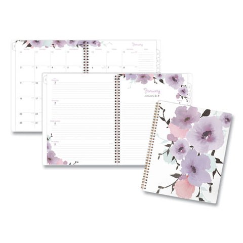 Mina Weekly/monthly Planner, Floral Artwork, 11 X 8.5, White/violet/peach Cover, 12-month (jan To Dec): 2025