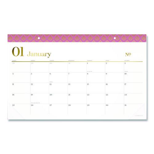 Workstyle Compact Deskpad, 17.75 X 11, White Sheets, Pink Headband/clear Corners, 12-month (jan-dec): 2026