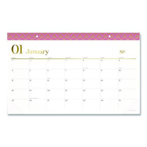 Workstyle Compact Deskpad, 17.75 X 11, White Sheets, Pink Headband/clear Corners, 12-month (jan-dec): 2026