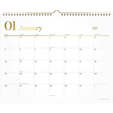 Workstyle Monthly Wall Calendar, 15 X 12, White/gold Sheets, 12-month (jan To Dec): 2025