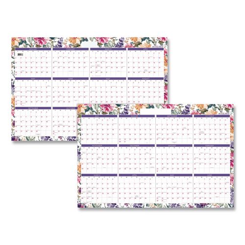 Badge Floral Academic And Calendar Year Dry Erase Reversible Wall Calendar, 36 X 24, Ay: (jul-jun) 2026-27, Ry: (jan-dec) '27
